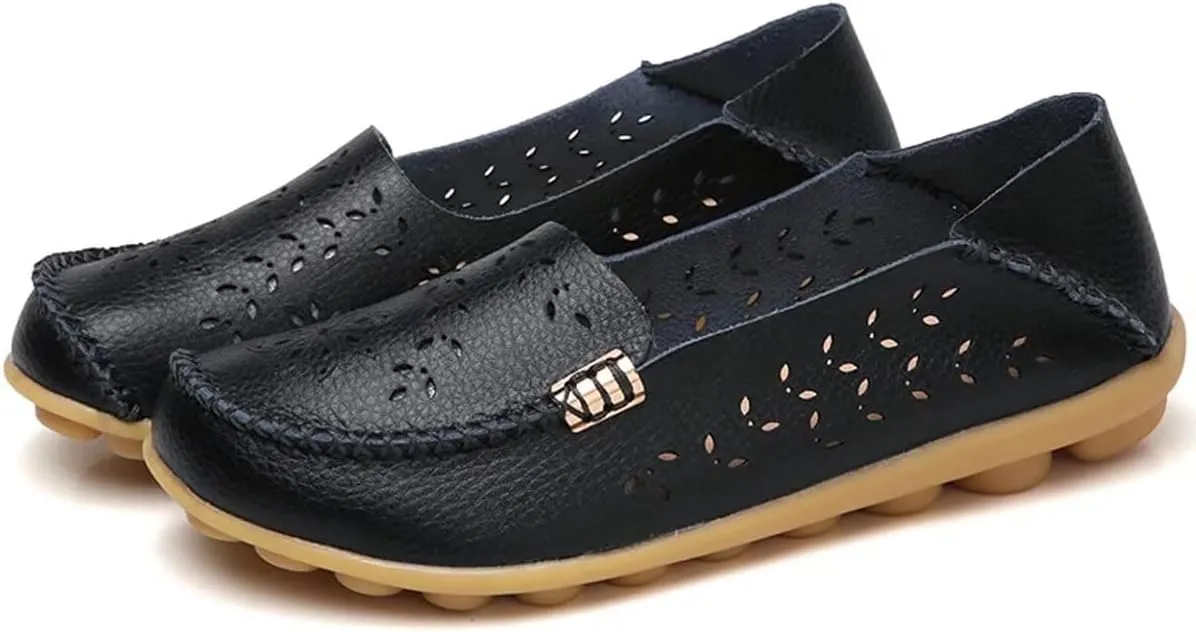 Womens Cowhide Casual Slipper Loafers Moccasin Driving Shoes Flat Slip-Ons