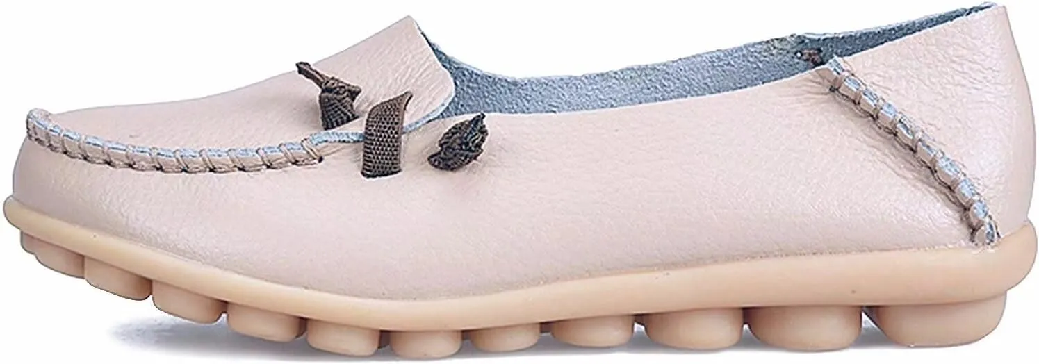 Women's Cowhide Leather Slipper Loafers Flat Shoes Slip-Ons