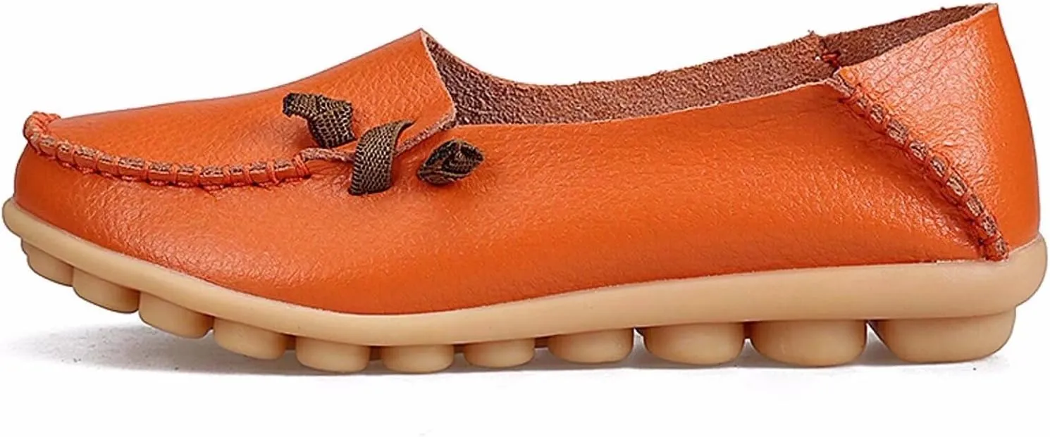 Women's Cowhide Leather Slipper Loafers Flat Shoes Slip-Ons