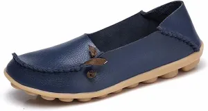Women's Cowhide Leather Slipper Loafers Flat Shoes Slip-Ons