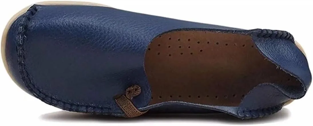 Women's Cowhide Leather Slipper Loafers Flat Shoes Slip-Ons