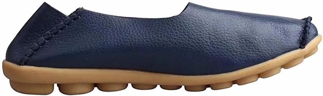 Women's Cowhide Leather Slipper Loafers Flat Shoes Slip-Ons