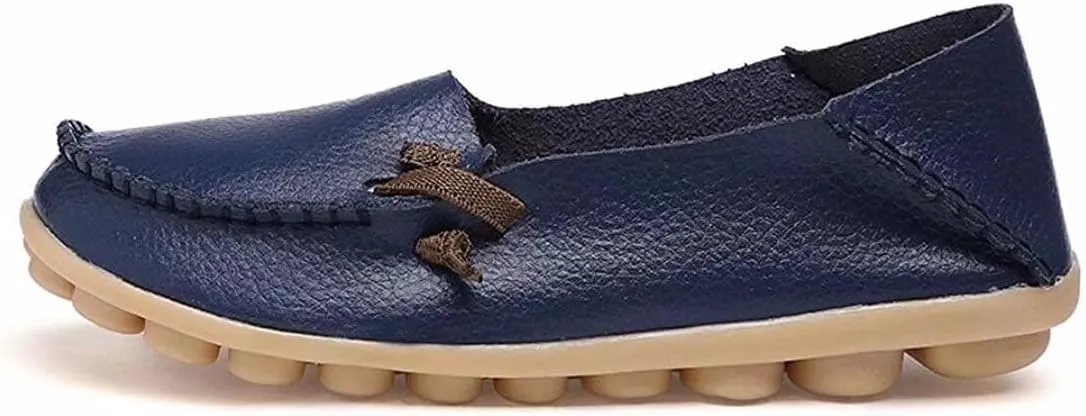 Women's Cowhide Leather Slipper Loafers Flat Shoes Slip-Ons