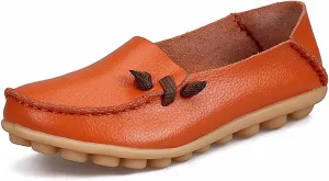 Women's Cowhide Leather Slipper Loafers Flat Shoes Slip-Ons
