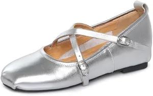 Women's Cross Strap Ballet Flats Square Toe Casual Retro Mary Jane Lolita Dress Shoes