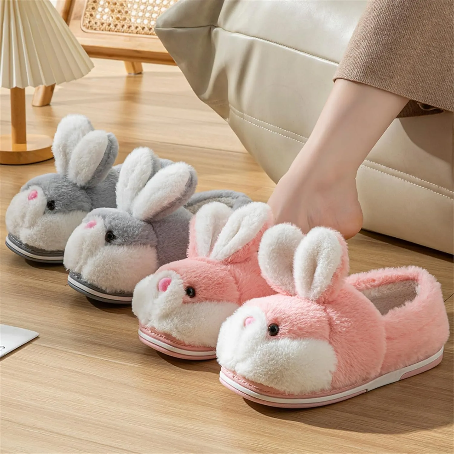 Women's Cute Rabbit Animal Slippers - Novelty Cozy Fuzzy Soft Plush Winter Warm House Shoes Cotton Slippers