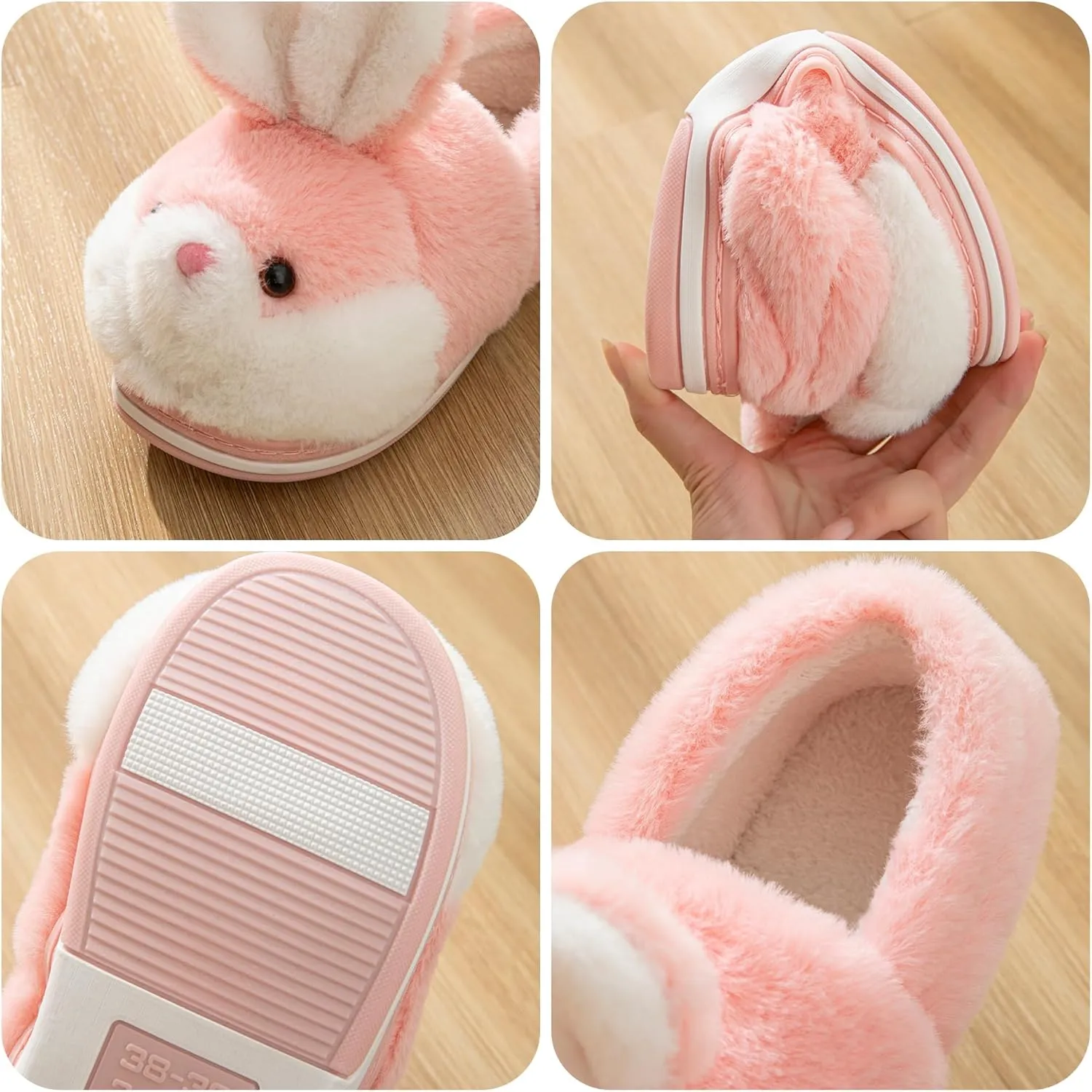 Women's Cute Rabbit Animal Slippers - Novelty Cozy Fuzzy Soft Plush Winter Warm House Shoes Cotton Slippers