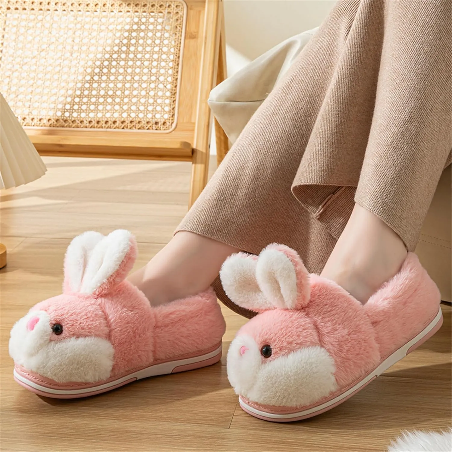 Women's Cute Rabbit Animal Slippers - Novelty Cozy Fuzzy Soft Plush Winter Warm House Shoes Cotton Slippers