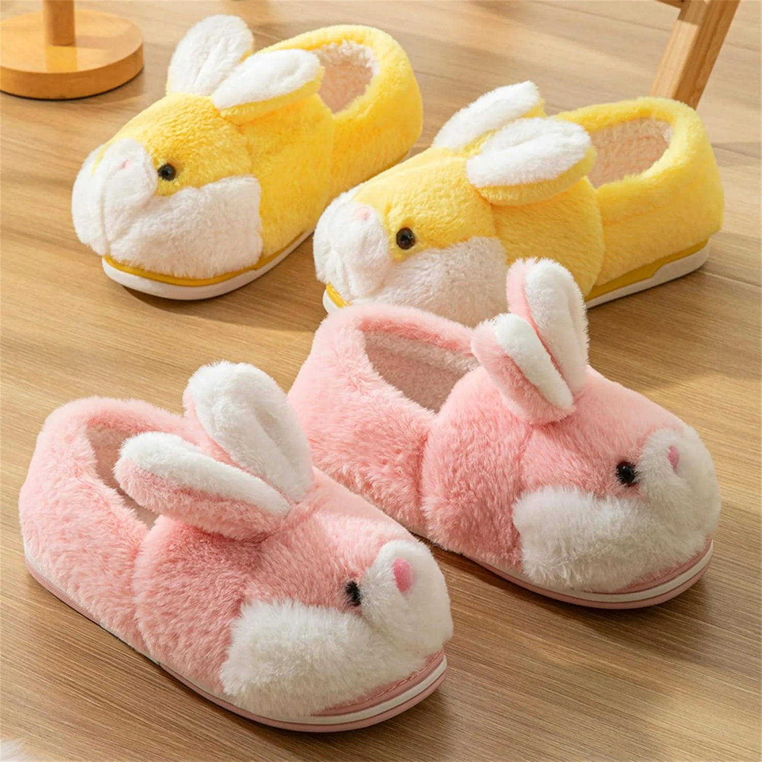 Women's Cute Rabbit Animal Slippers - Novelty Cozy Fuzzy Soft Plush Winter Warm House Shoes Cotton Slippers