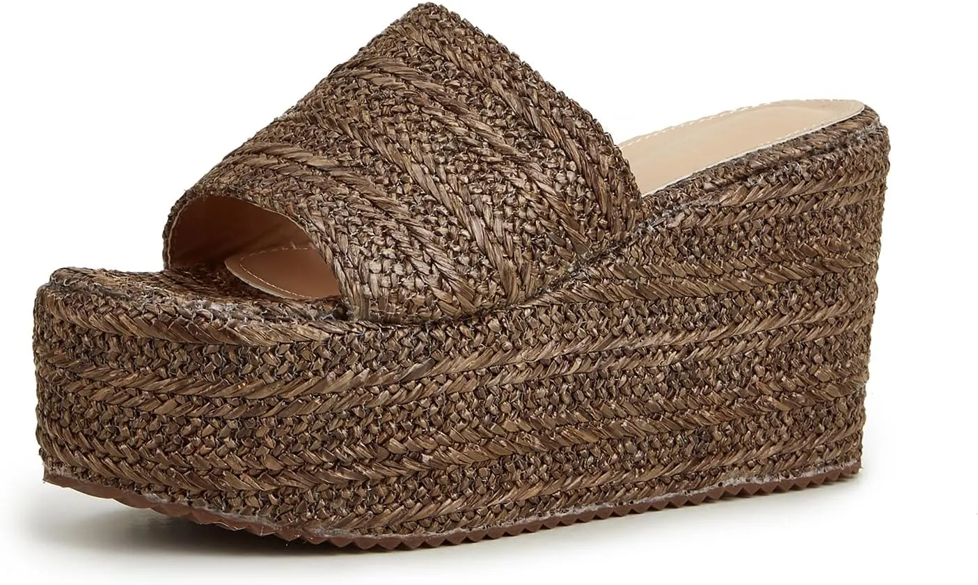 Womens Espadrille Platform Wedge Sandal Open Toe High Heel Elastic Ankle Strap Wedges