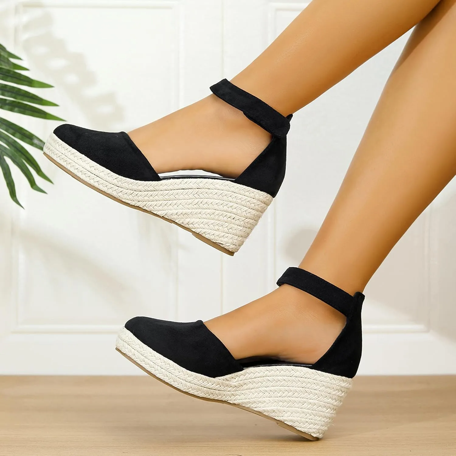 Womens Espadrilles Sandals, Closed Toe Platform for Women Ankle Strap Casual Comfortable Wedge Sandals