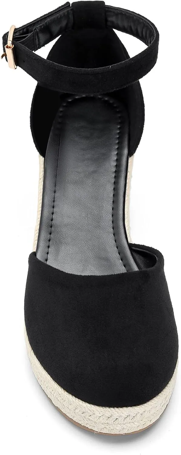 Womens Espadrilles Sandals, Closed Toe Platform for Women Ankle Strap Casual Comfortable Wedge Sandals