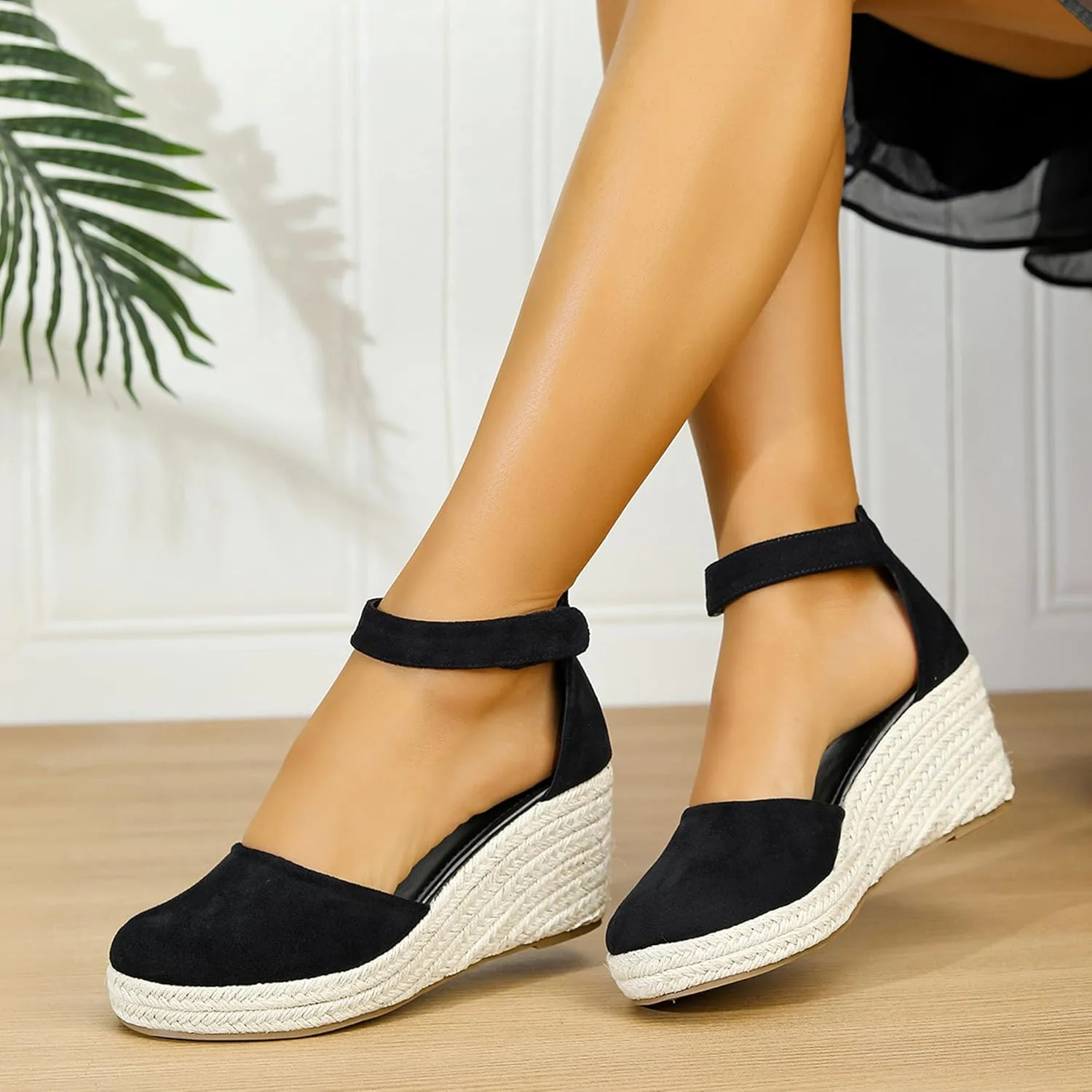 Womens Espadrilles Sandals, Closed Toe Platform for Women Ankle Strap Casual Comfortable Wedge Sandals