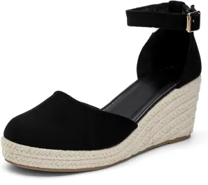 Womens Espadrilles Sandals, Closed Toe Platform for Women Ankle Strap Casual Comfortable Wedge Sandals