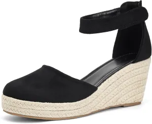 Womens Espadrilles Sandals, Closed Toe Platform for Women Ankle Strap Casual Comfortable Wedge Sandals