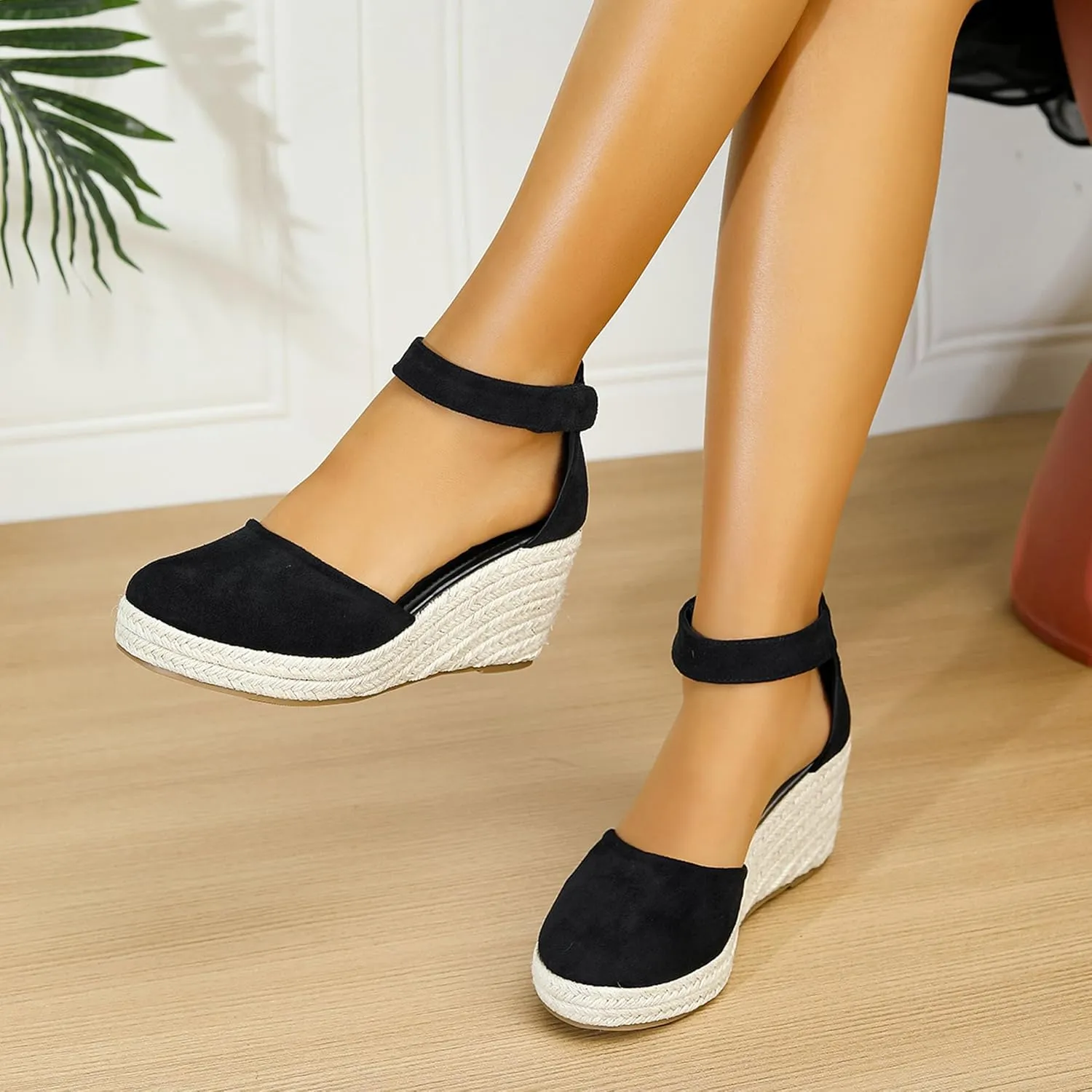Womens Espadrilles Sandals, Closed Toe Platform for Women Ankle Strap Casual Comfortable Wedge Sandals