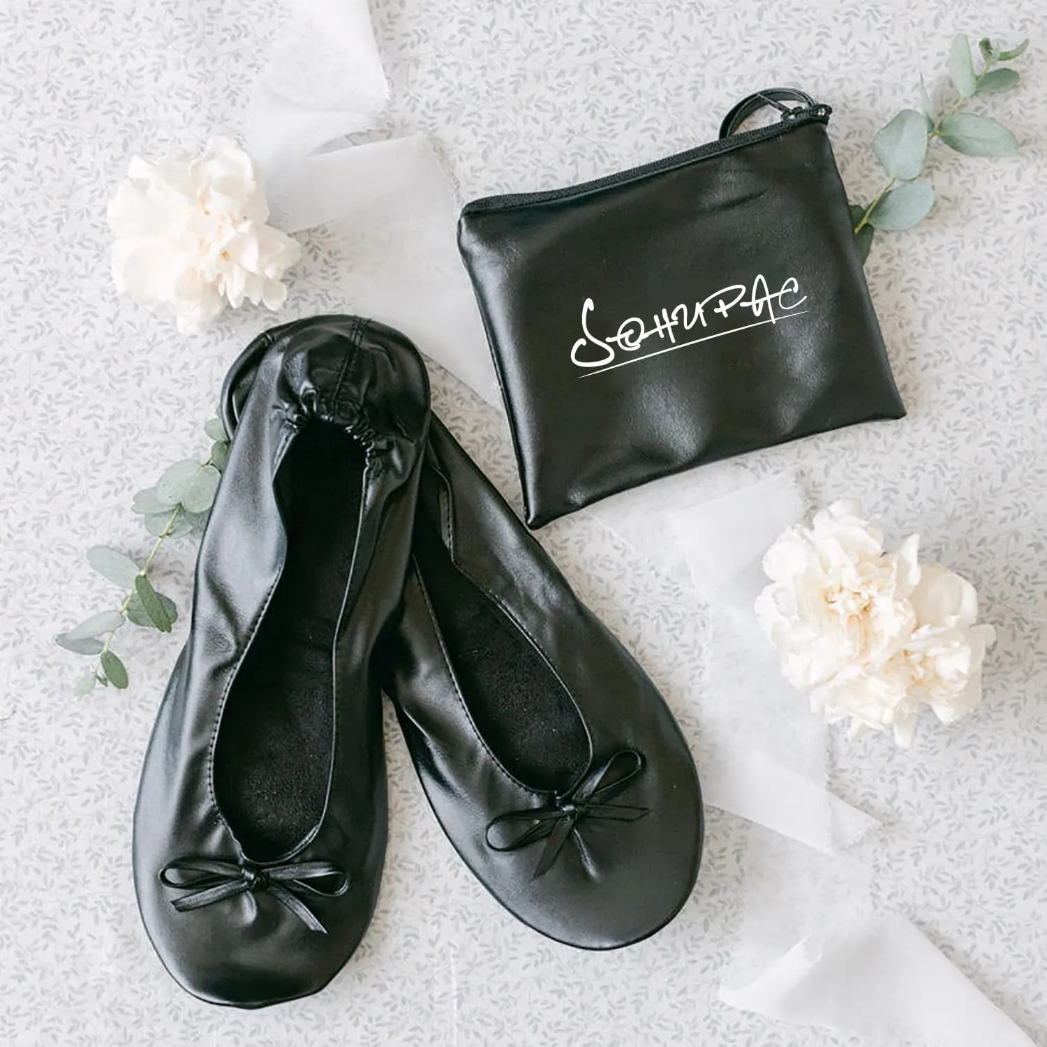 Women's Foldable Flats, Portable Ballet Flat Roll Up Slipper Shoes with Travel Pouch Bag for Ballerina Wedding