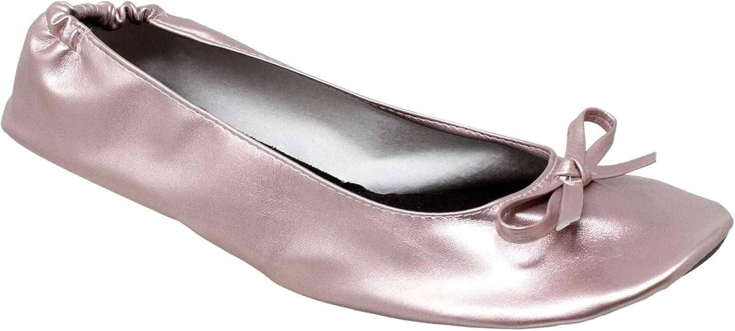 Women's Foldable Portable Ballet Flat Roll Up Slipper Shoes with Travel Pouch - Fold Up Ballet Flats for Women - Black,Silver,Gold,Pink