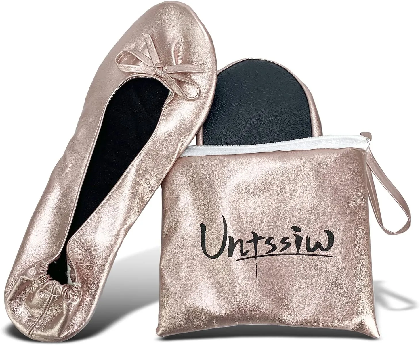 Women's Foldable Portable Ballet Flat Roll Up Slipper Shoes with Travel Pouch - Fold Up Ballet Flats for Women - Black,Silver,Gold,Pink