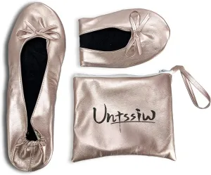 Women's Foldable Portable Ballet Flat Roll Up Slipper Shoes with Travel Pouch - Fold Up Ballet Flats for Women - Black,Silver,Gold,Pink