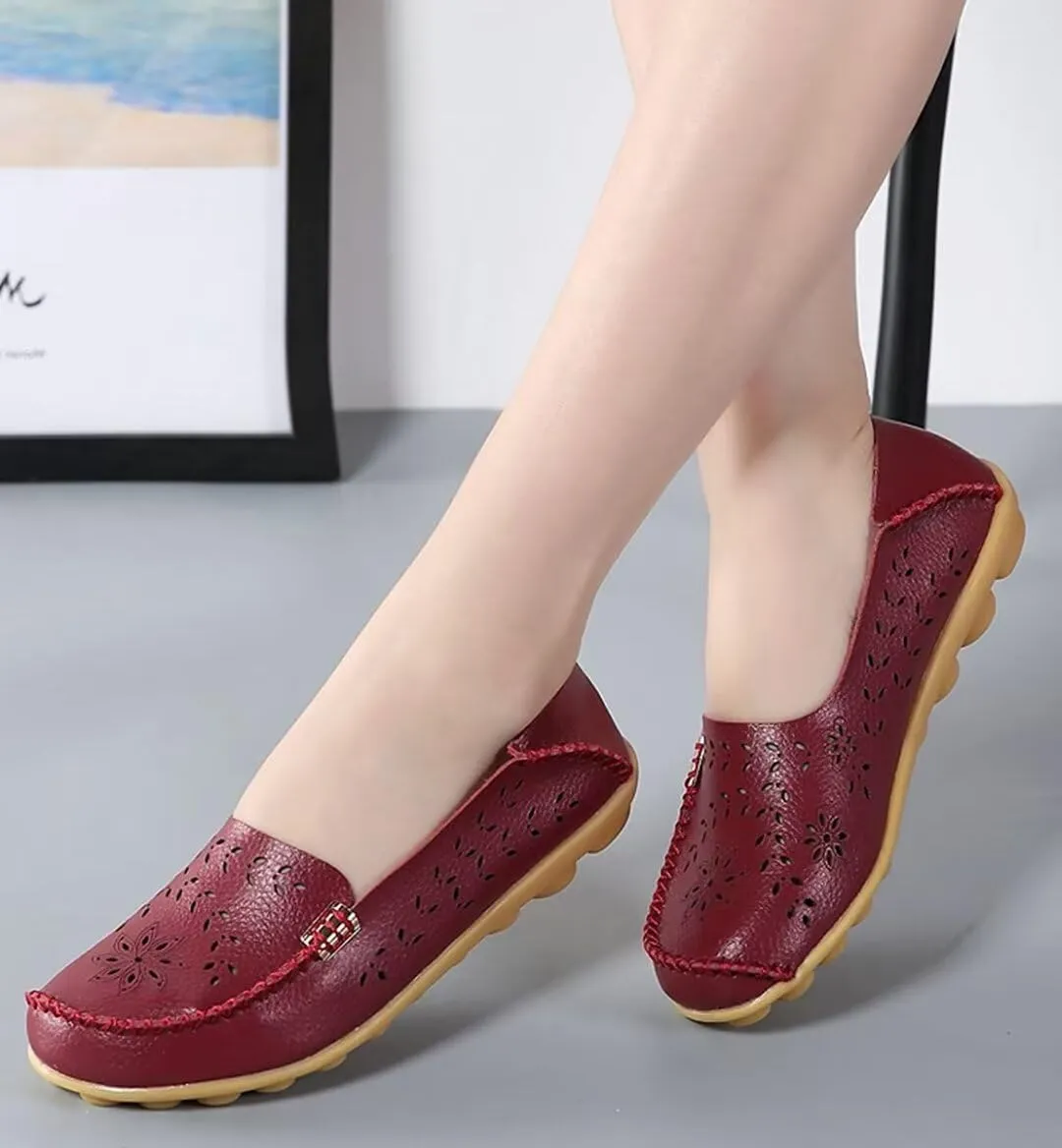 Women's Leather Casual Slipper Loafers Moccasins Driving Shoes Flat Slip-Ons