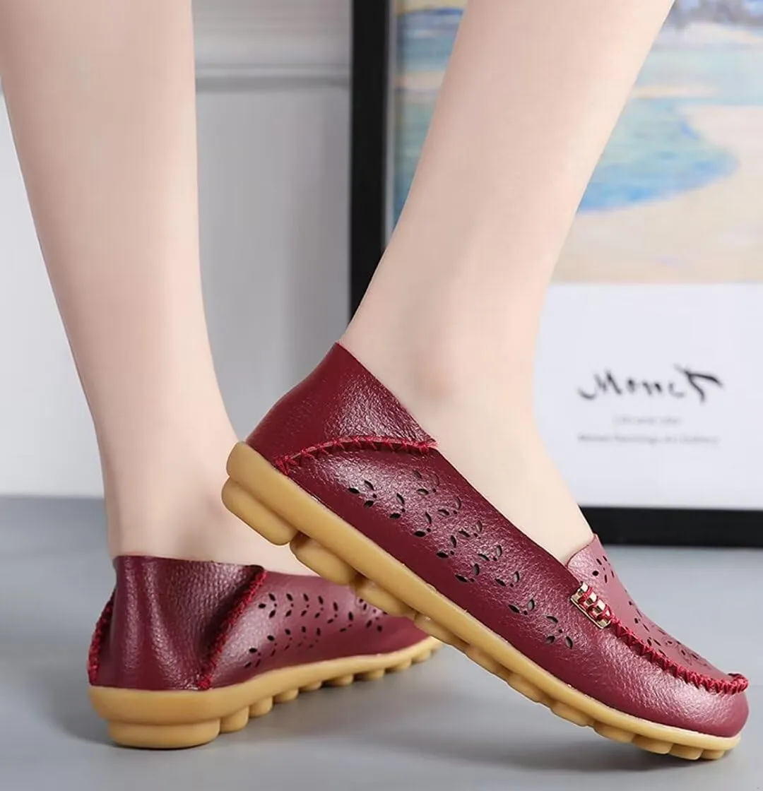 Women's Leather Casual Slipper Loafers Moccasins Driving Shoes Flat Slip-Ons