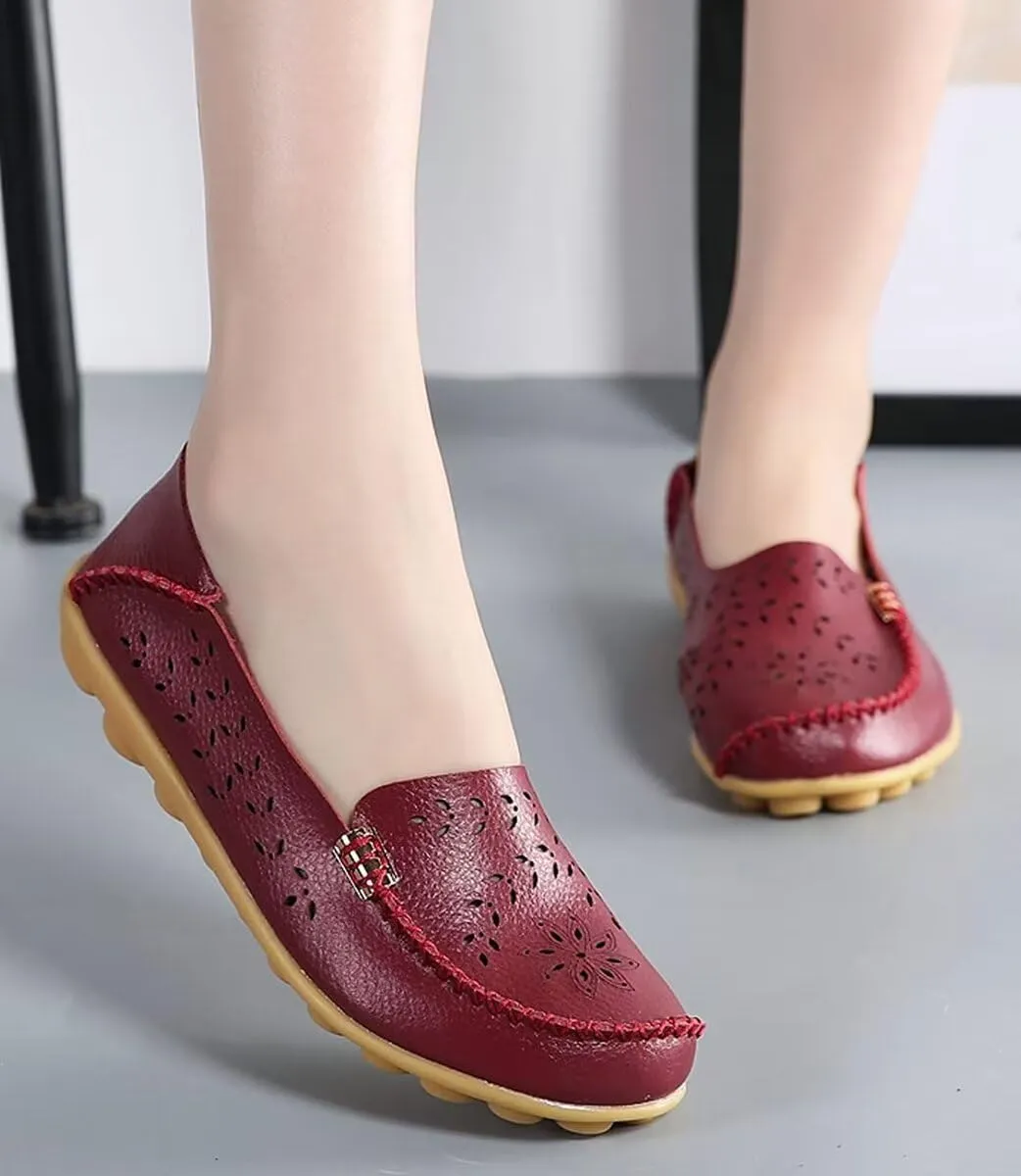 Women's Leather Casual Slipper Loafers Moccasins Driving Shoes Flat Slip-Ons