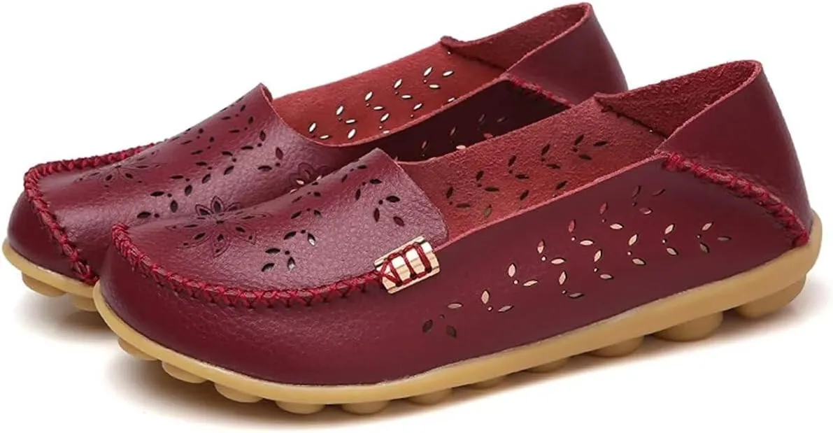 Women's Leather Casual Slipper Loafers Moccasins Driving Shoes Flat Slip-Ons