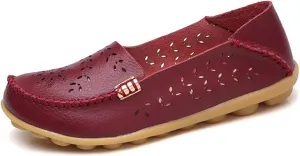 Women's Leather Casual Slipper Loafers Moccasins Driving Shoes Flat Slip-Ons
