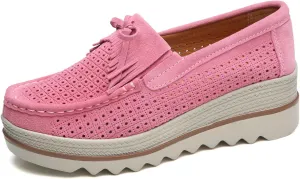 Women's Leather Platform Loafers Faux Suede Comfort Moccasins Comfortable Thick Soled Breathable Loafers