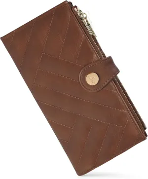Womens Leather Wallet RFID Blocking Slim Bifold Credit Card Holder Travel Wallet with Double Zipper Pocket(Brown)