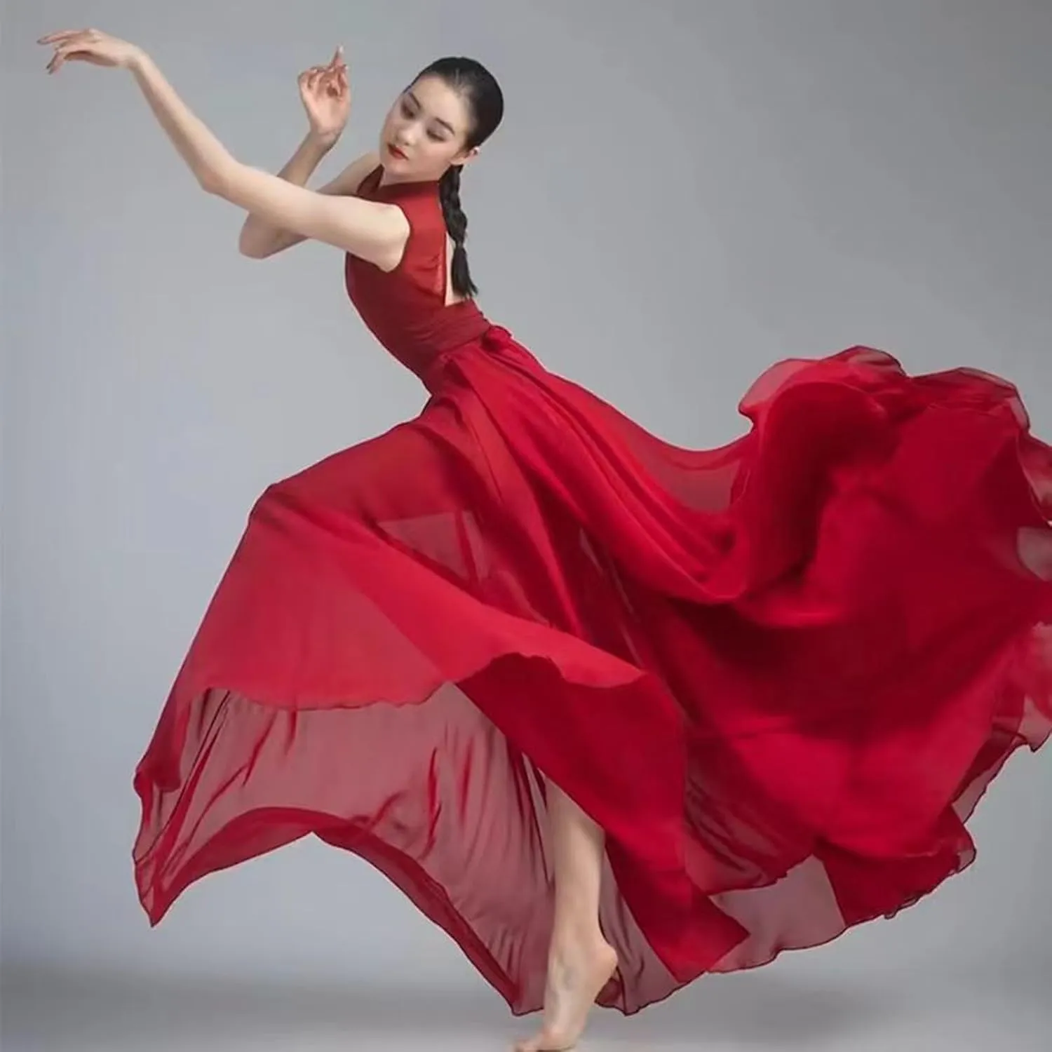 Women's Lyrical Dance Skirt Gradient Color Chiffon Long Swing Sheer Wrap Skirts for Modern Ballet Performance