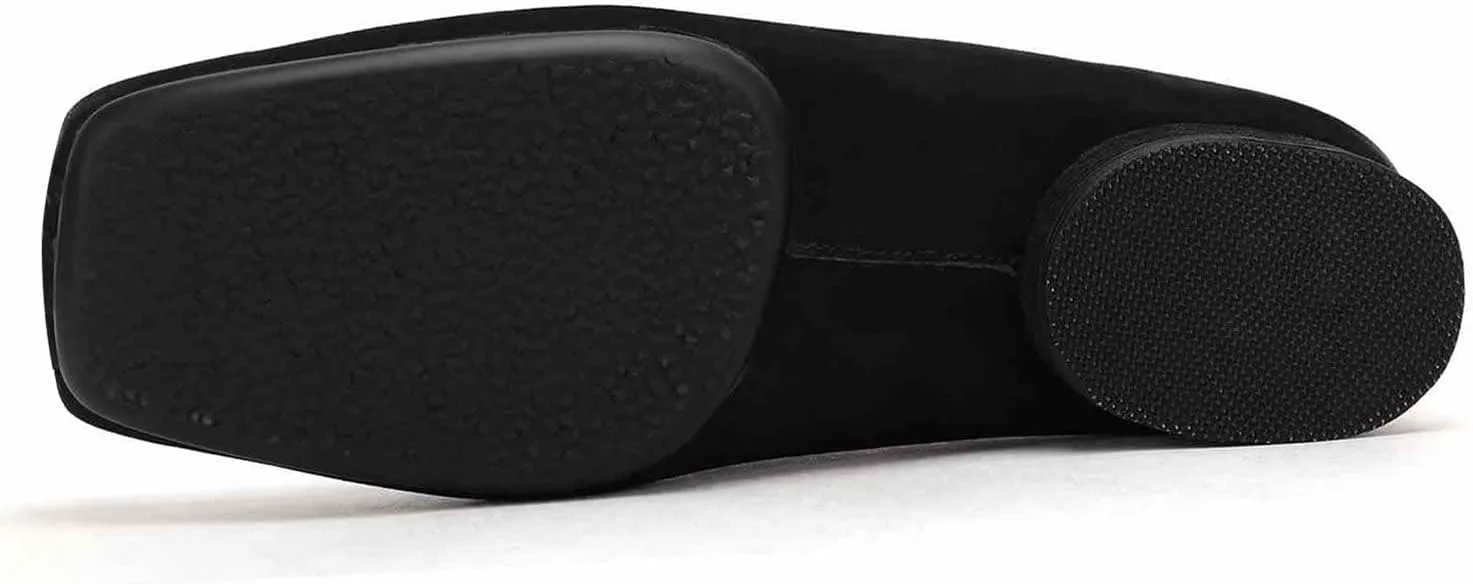 Womens Nubuck Leather Ballet Flats, Retro Square Toe with Wide Elastic Crisscross Band Low Thin Heel Shoes for Everyday Wear