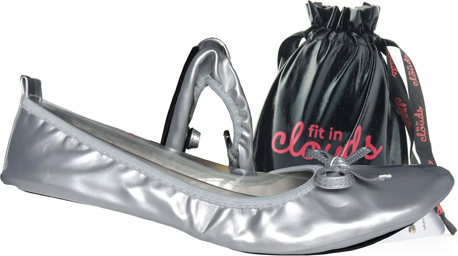 Women's Patent Style Foldable Portable Ballet Flats Shoes - Travel Wedding Foldup Slip On in a Carry Pouch