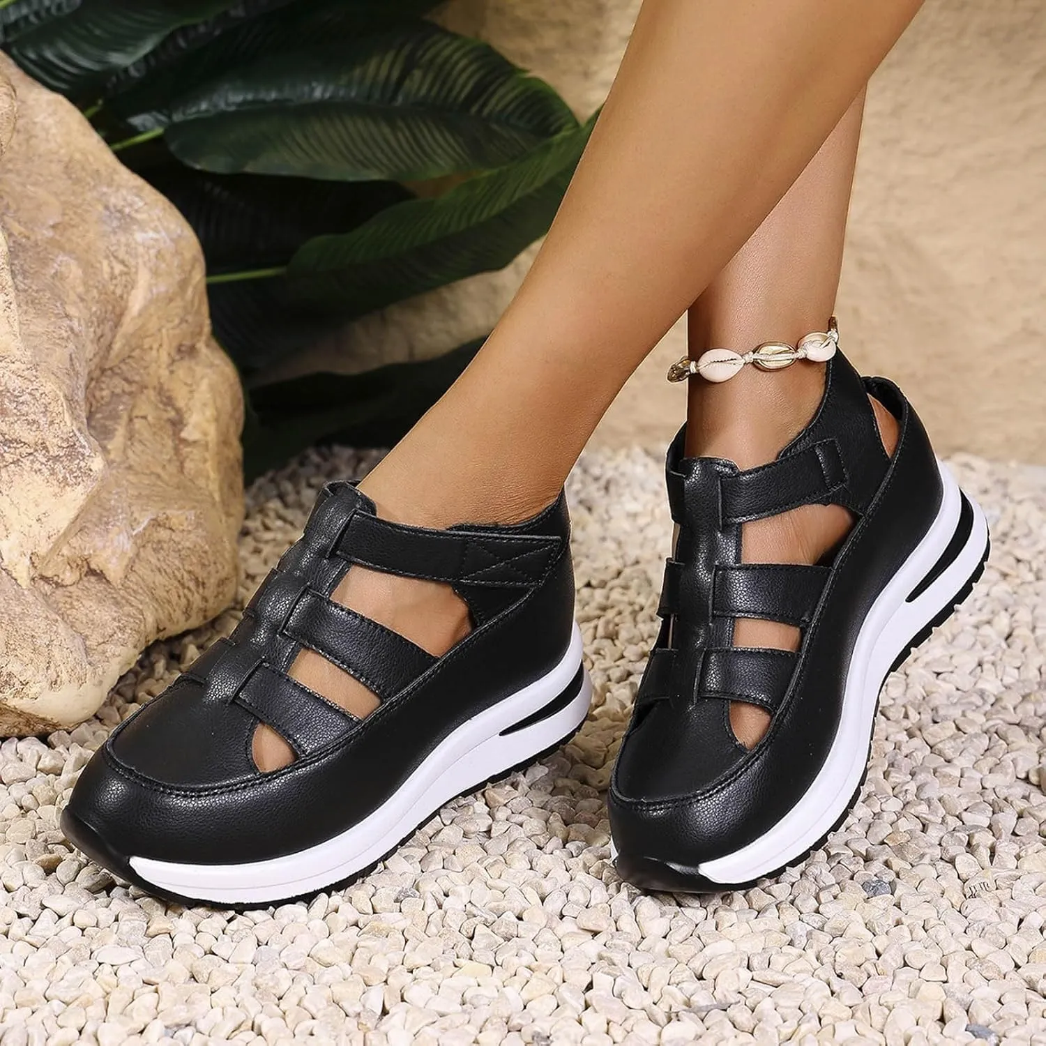 Womens Platform Sandals Wedge Ankle Strap Closed Toe Sandals Ankle Strap Sandal Casual Bohemia Gladiator Outdoor Wedges Casual Summer Beach Shoes