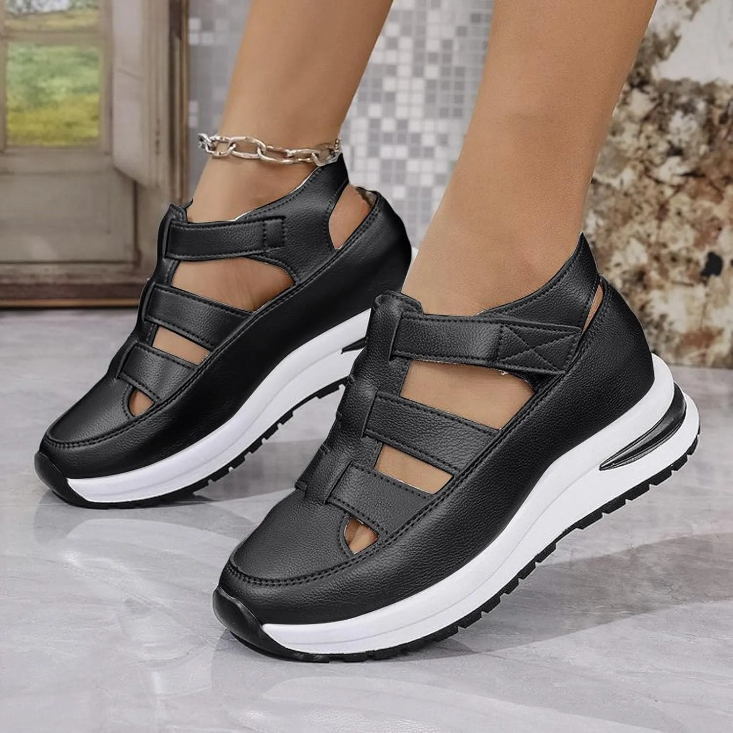 Womens Platform Sandals Wedge Ankle Strap Closed Toe Sandals Ankle Strap Sandal Casual Bohemia Gladiator Outdoor Wedges Casual Summer Beach Shoes