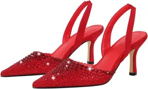 Women's Red Ankle Strap Sandals - Buckle Thin Heel Wedding Pumps