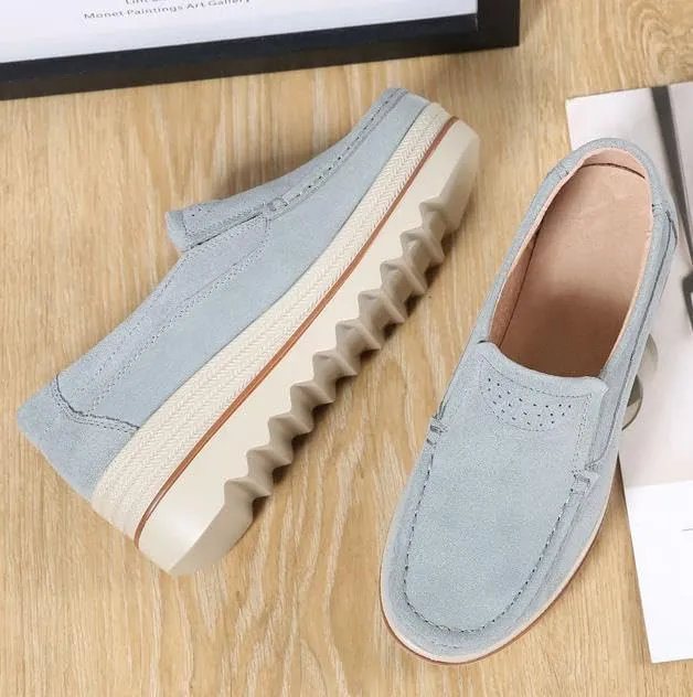 Womens Slip on Loafers Comfortable Thick Soft Platform（2in） Shoes Business Casual Walking Shoes Faux Suede Moccasins