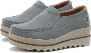 Womens Slip on Loafers Comfortable Thick Soft Platform（2in） Shoes Business Casual Walking Shoes Faux Suede Moccasins