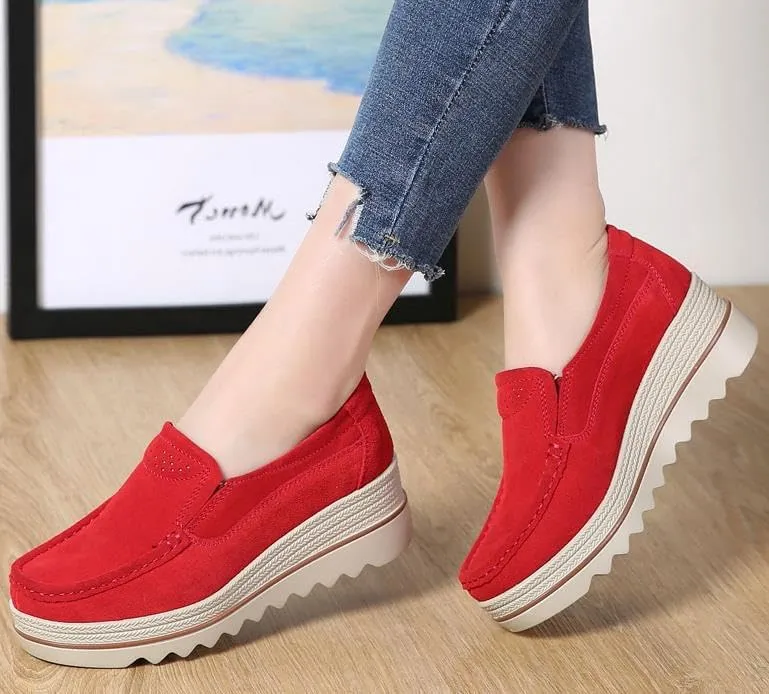Womens Slip on Loafers Comfortable Thick Soft Platform（2in） Shoes Business Casual Walking Shoes Faux Suede Moccasins