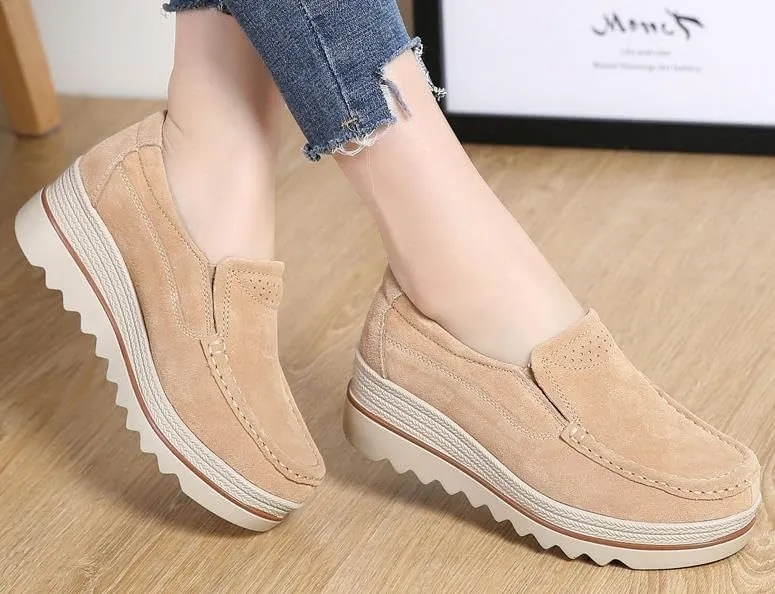Womens Slip on Loafers Comfortable Thick Soft Platform（2in） Shoes Business Casual Walking Shoes Faux Suede Moccasins