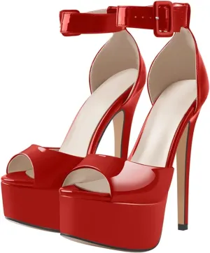 Women's Thin Heel Peep Toe Sandals - Ankle Strap Party Platforms