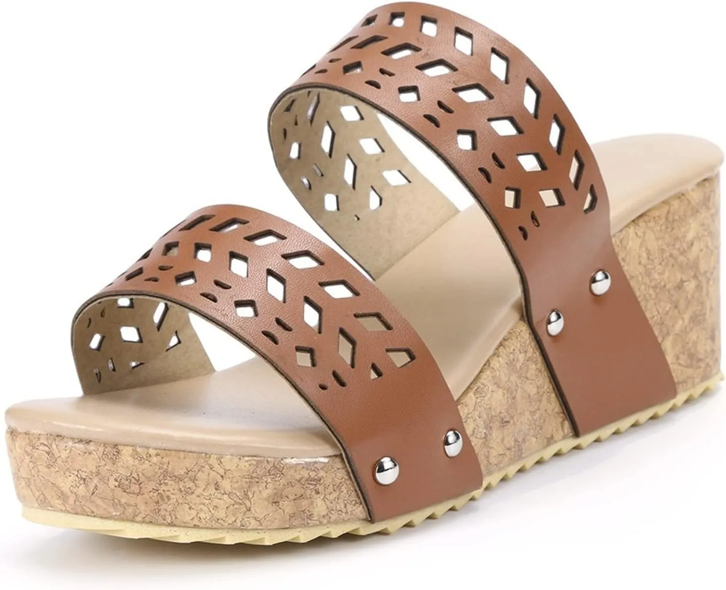Womenyiaor Wedge Sandals Women Fashion Slip on Wedge Sandals Platform Espadrille Wedge Sandals Slippers Platform Slides Open Toe Sandals Casual Shoes Comfortable Slippers (a-Brown, 7.5)