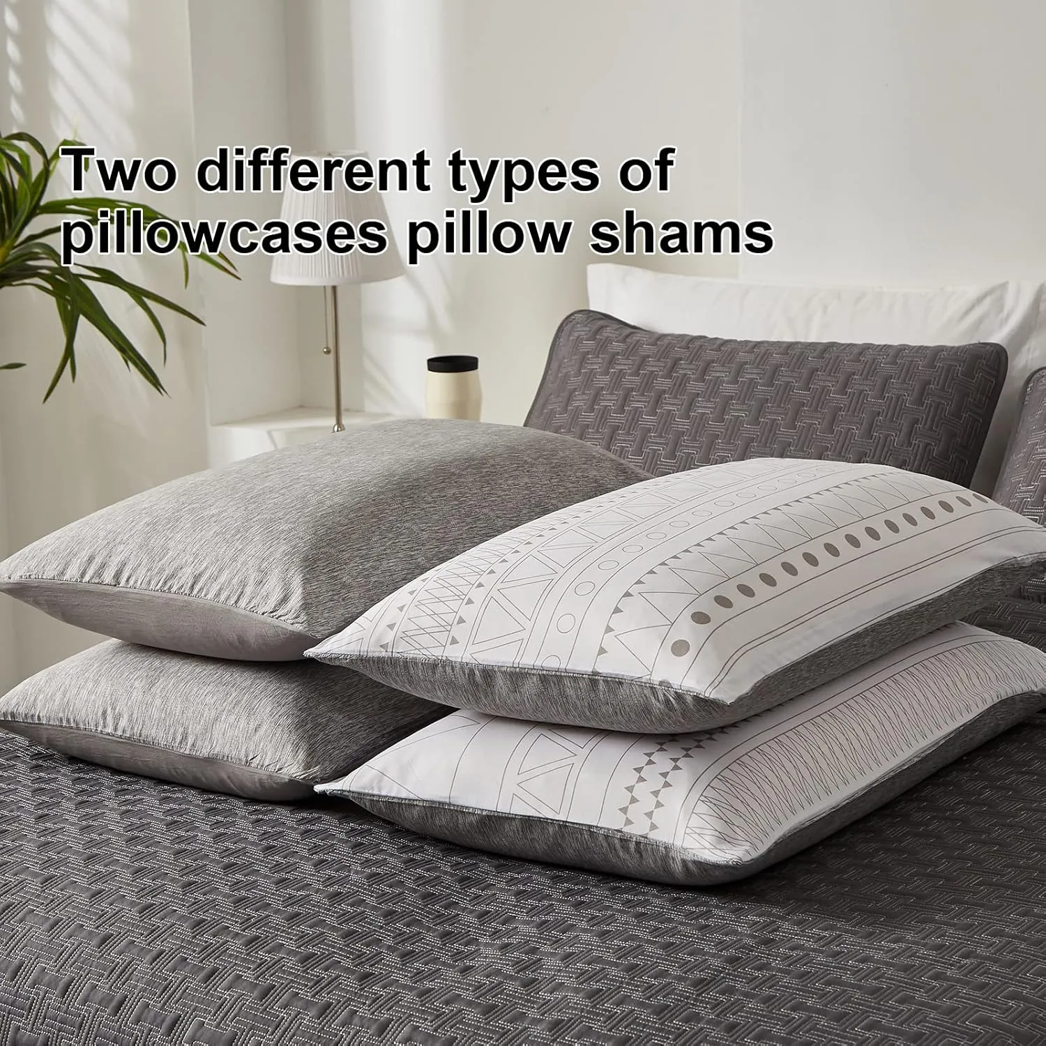WONGS BEDDING Boho Geometric Comforter Set Full Size,7 Pieces White Grey Stripe Bed in a Bag Comforter for All Season Bohemian Complete Bed Set with Pillowcases & Shams,Sheets Soft Microfiber
