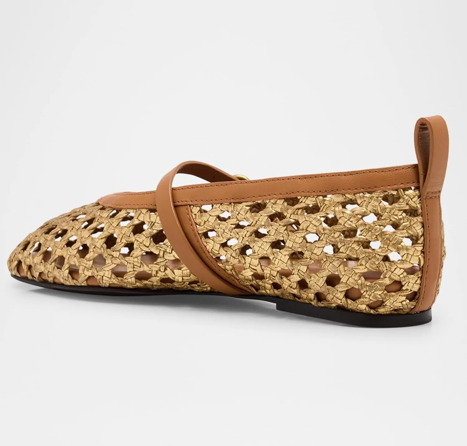 Woven Mesh Ballet Flats for Women Comfortable Raffia Metal Buckle Strap Ballet Flats Casual Closed Toe Mary Jane Flat