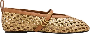 Woven Mesh Ballet Flats for Women Comfortable Raffia Metal Buckle Strap Ballet Flats Casual Closed Toe Mary Jane Flat