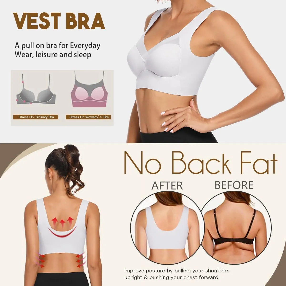 WOWENY Womens Seamless Wirefree Bras Comfortable Wireless Bras No Underwire Padded Push Up Soft Back Smoothing Bra