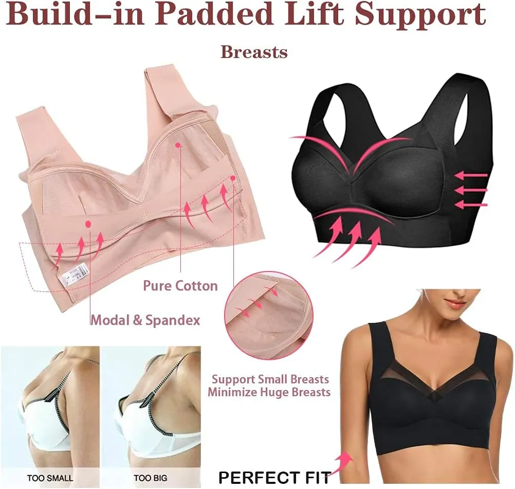 WOWENY Womens Seamless Wirefree Bras Comfortable Wireless Bras No Underwire Padded Push Up Soft Back Smoothing Bra
