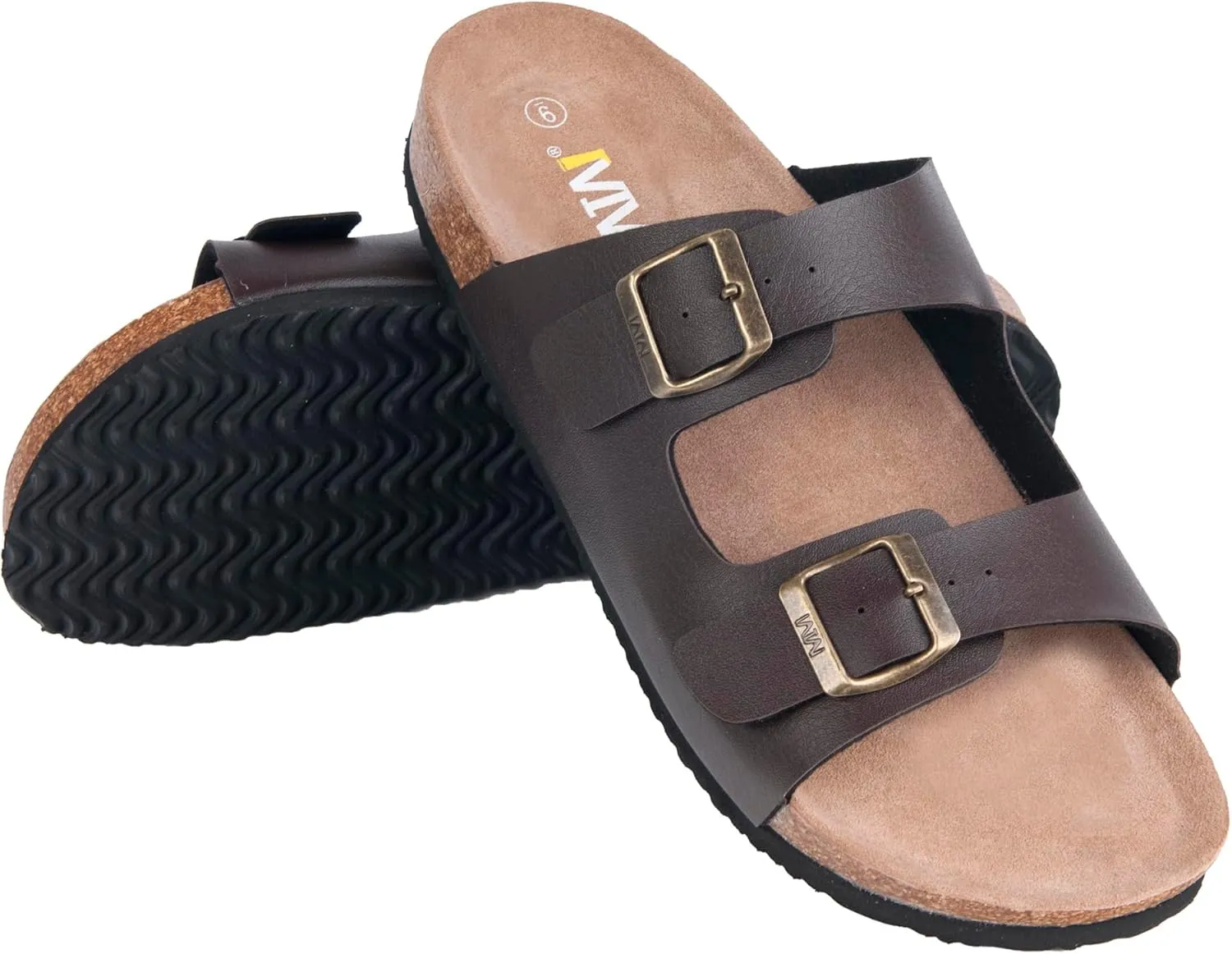 WTW Men's Cork Footbed Sandals Slip on Beach Slide Slipper Shoes with Adjustable Metal Buckle Strap for Men Causal Style