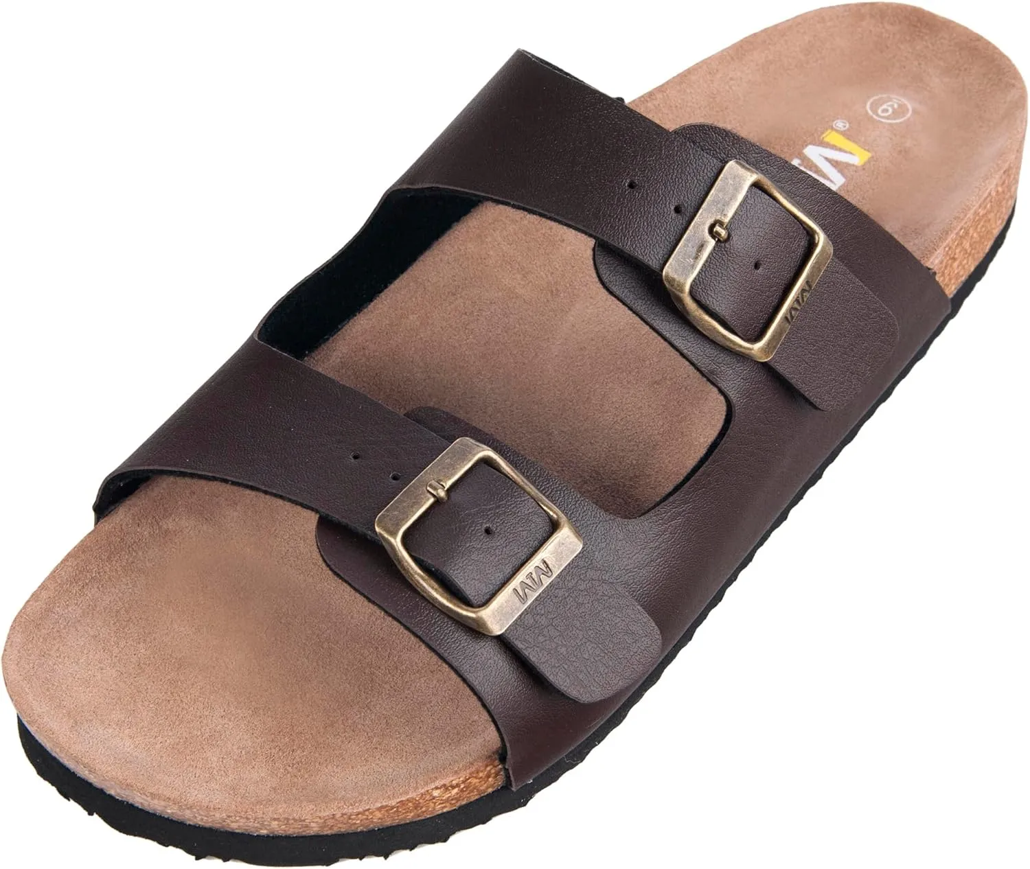WTW Men's Cork Footbed Sandals Slip on Beach Slide Slipper Shoes with Adjustable Metal Buckle Strap for Men Causal Style